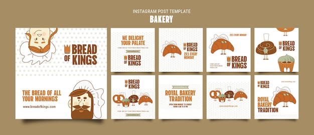 PSD gratuit articles instagram de produits de boulangerie dessinés à la main