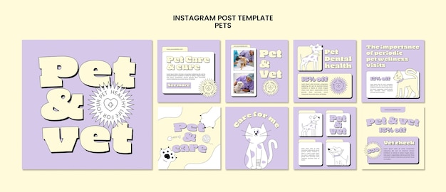 PSD gratuit articles instagram de soins pour animaux de compagnie dessinés à la main