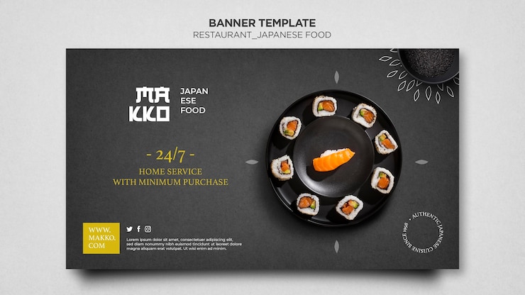 PSD gratuit assiette avec modèle web de bannière de sushi