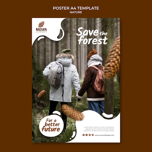 Aventure Nature Avec Couple Et Modèle D'affiche Verticale De Pommes De Pin