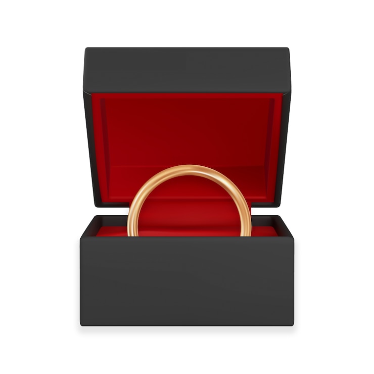 PSD gratuit une bague de mariage réaliste dans une boîte.