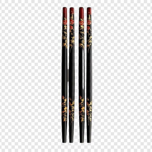 Des baguettes noires élégantes avec des dessins floraux rouges et dorés