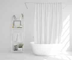 PSD gratuit baignoire blanche avec rideau et étagère