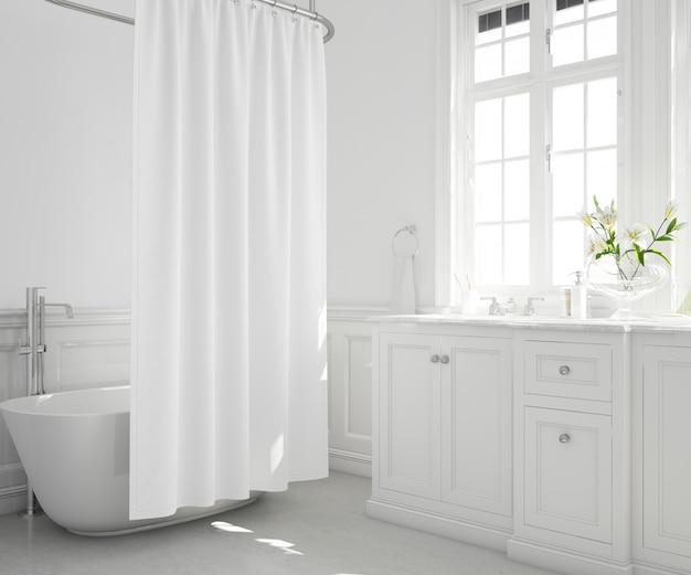 PSD gratuit baignoire avec rideau, armoire et fenêtre