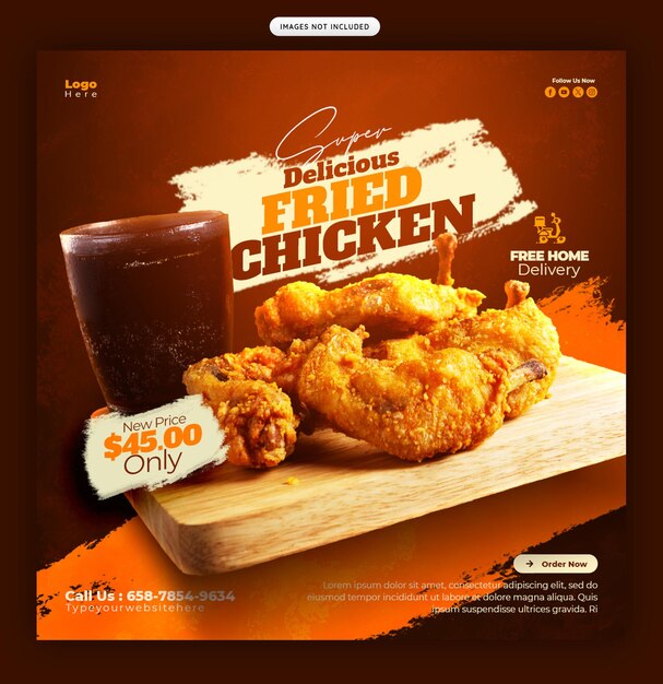 Banner de menu alimentaire et de restaurant sur les réseaux sociaux ou modèle de message Instagram