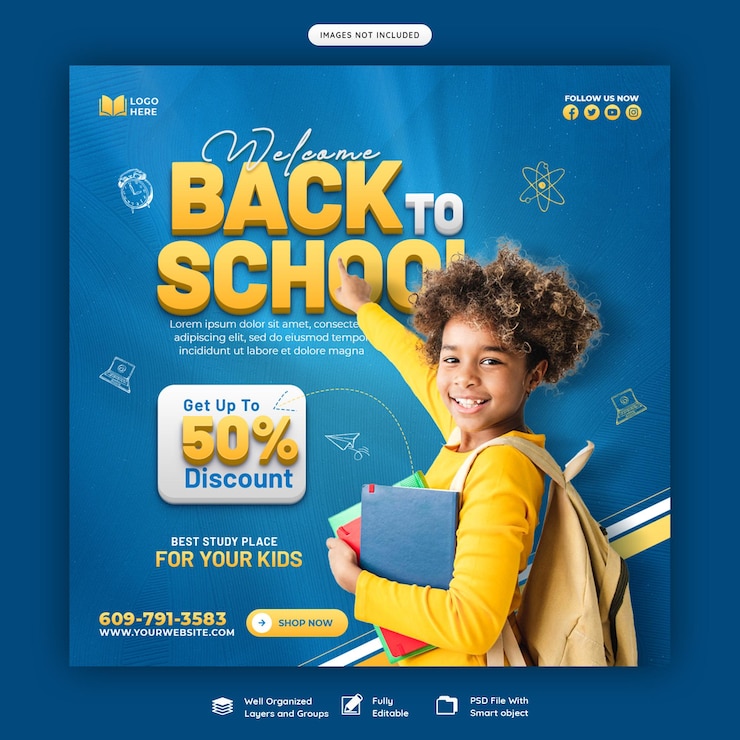 Banner de retour à l'école sur les réseaux sociaux ou modèle de message Instagram