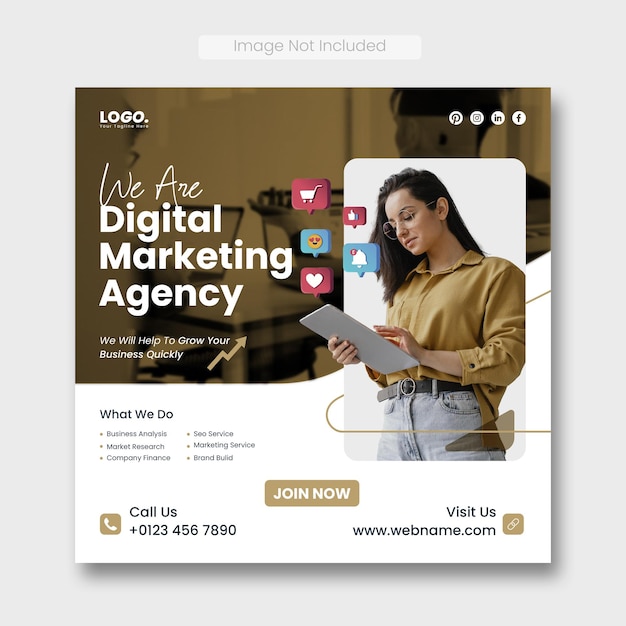 Bannière d'agence et de médias sociaux d'entreprise de marketing numérique ou modèle de publication Instagram