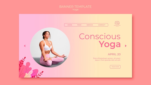 PSD gratuit bannière de cours de yoga avec photo de femme