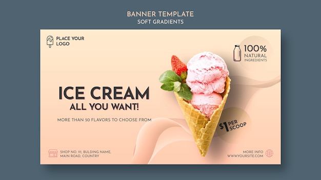 PSD gratuit bannière de crème glacée à gradient doux