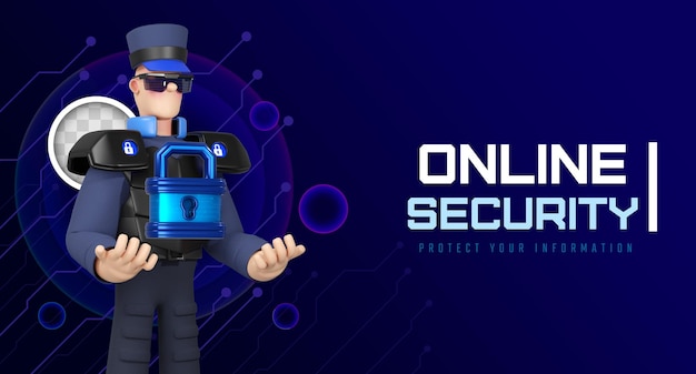 PSD gratuit bannière de cybersécurité en ligne illustration 3d