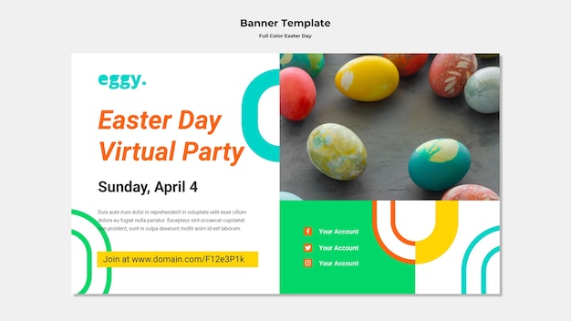 PSD gratuit bannière du jour de pâques avec des détails colorés