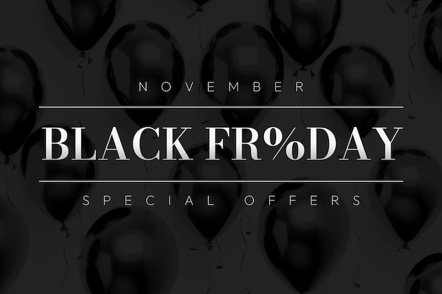 PSD gratuit bannière élégante du black friday avec fond de ballons noirs