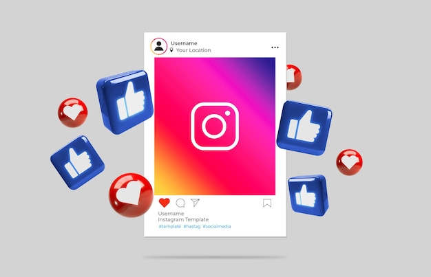 PSD gratuit bannière de fenêtre instagram avec icônes lumineuses 3d