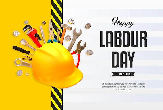 PSD gratuit bannière de la fête du travail internationale avec modèle d'outils de construction