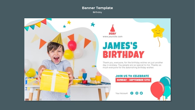 PSD gratuit bannière horizontale d'anniversaire pour enfant