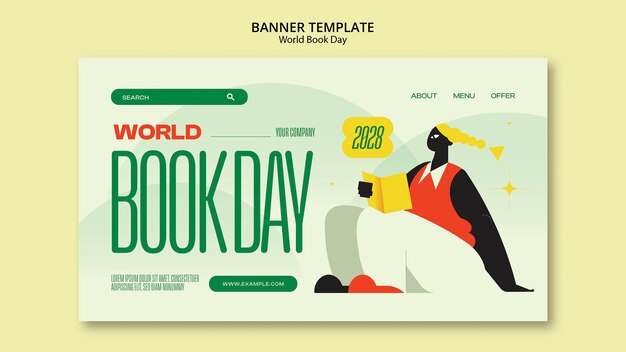 Bannière horizontale de célébration de la journée mondiale du livre