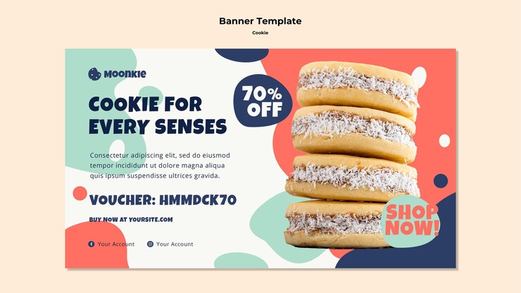 PSD gratuit bannière horizontale avec des cookies