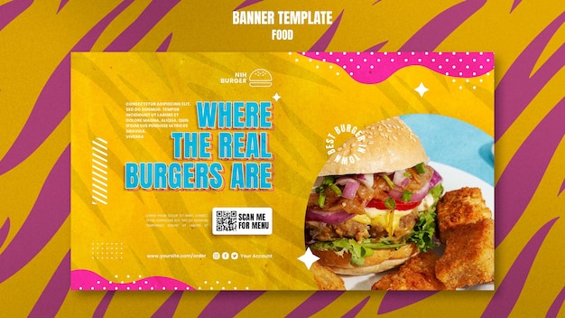 PSD gratuit bannière horizontale de délicieux hamburgers