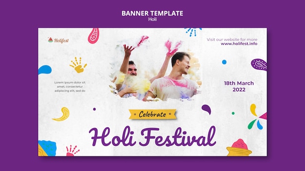 PSD gratuit bannière horizontale du festival joyeux holi