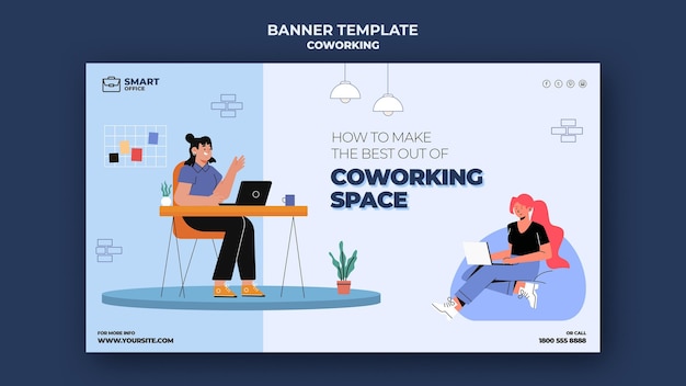 PSD gratuit bannière horizontale de l'espace de coworking