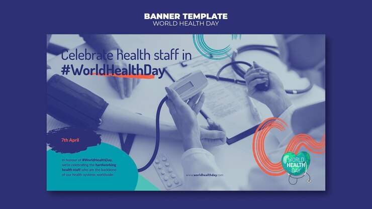 PSD gratuit bannière horizontale de la journée mondiale de la santé avec photo