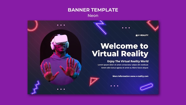 Bannière horizontale de lunettes de réalité virtuelle au néon