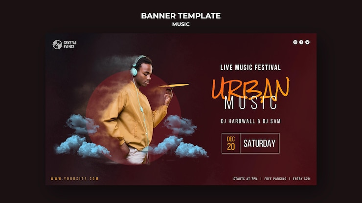 PSD gratuit bannière horizontale de musique urbaine