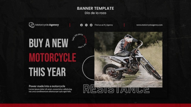 PSD gratuit bannière horizontale pour agence de moto avec cavalier masculin