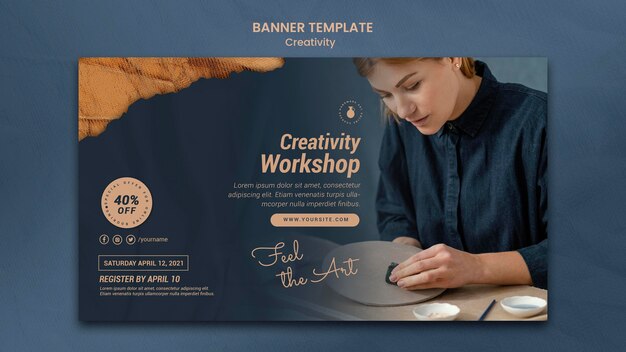 Bannière horizontale pour atelier de poterie créative avec femme
