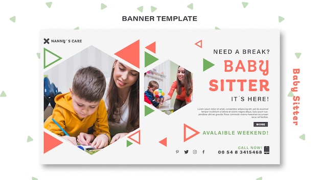 PSD gratuit bannière horizontale pour baby-sitter avec enfant