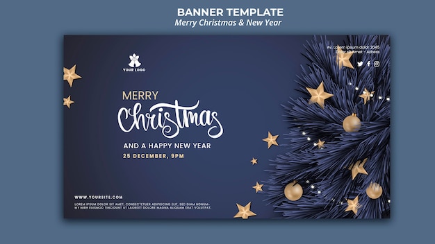 PSD gratuit bannière horizontale pour noël et nouvel an