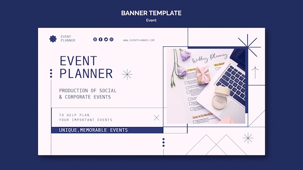 PSD gratuit bannière horizontale pour la planification d'événements sociaux et d'entreprise