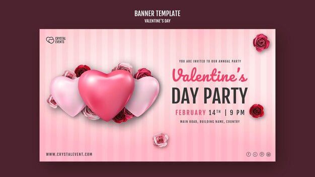 Bannière horizontale pour la Saint-Valentin avec coeur et roses rouges