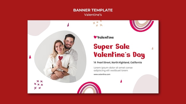 PSD gratuit bannière horizontale pour la saint-valentin avec couple