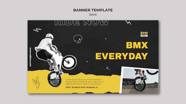 PSD gratuit bannière horizontale pour vélo bmx avec homme et vélo