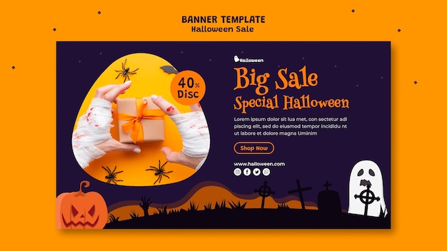 PSD gratuit bannière horizontale pour la vente d'halloween