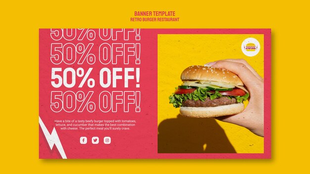 PSD gratuit bannière horizontale de restaurant burger rétro