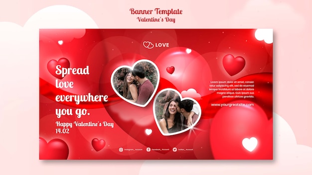 PSD gratuit bannière horizontale de la saint-valentin