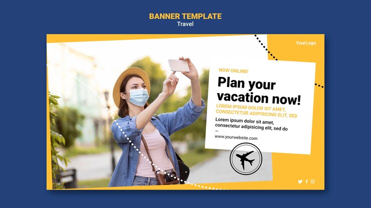 PSD gratuit bannière horizontale de voyage avec photo