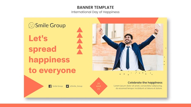 PSD gratuit bannière de la journée internationale du bonheur