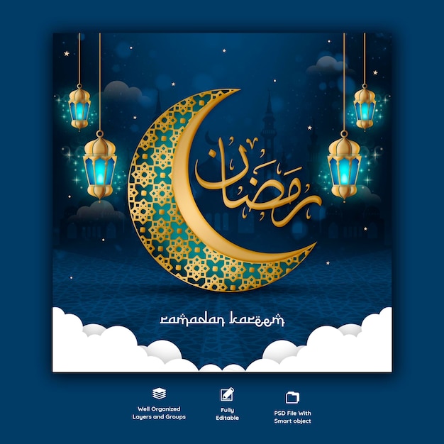 Bannière de médias sociaux religieux du festival islamique traditionnel du ramadan kareem