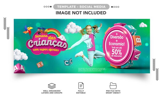 Bannière de médias sociaux semaine amusante pour enfants et économie