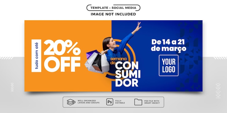 PSD gratuit bannière de médias sociaux semaine du consommateur avec 20 off