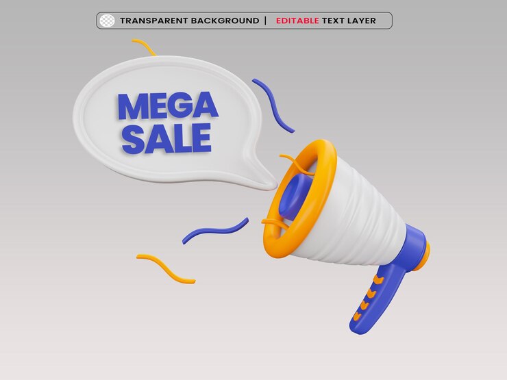 PSD gratuit bannière de méga vente avec mégaphone à vendre modèle de promotion