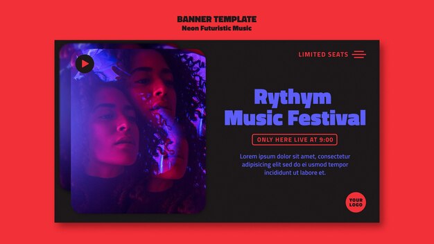 Bannière de modèle d'annonce de musique futuriste néon