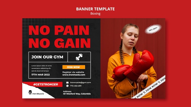 PSD gratuit bannière de modèle de boxe design plat