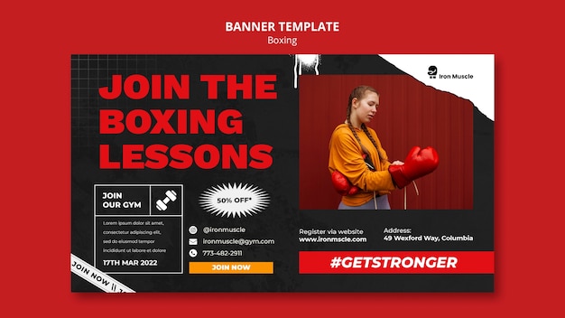 PSD gratuit bannière de modèle de boxe design plat