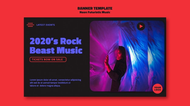 PSD gratuit bannière de modèle de musique futuriste néon
