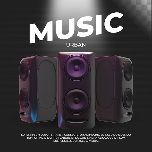 PSD gratuit bannière de musique urbaine. illustration 3d