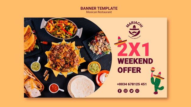 Bannière d'offre de week-end de restaurant mexicain